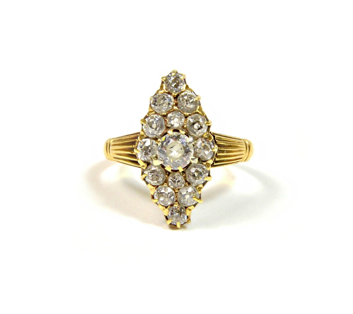 Appraisal: A late Victorian ct gold diamond marquise shaped cluster ring