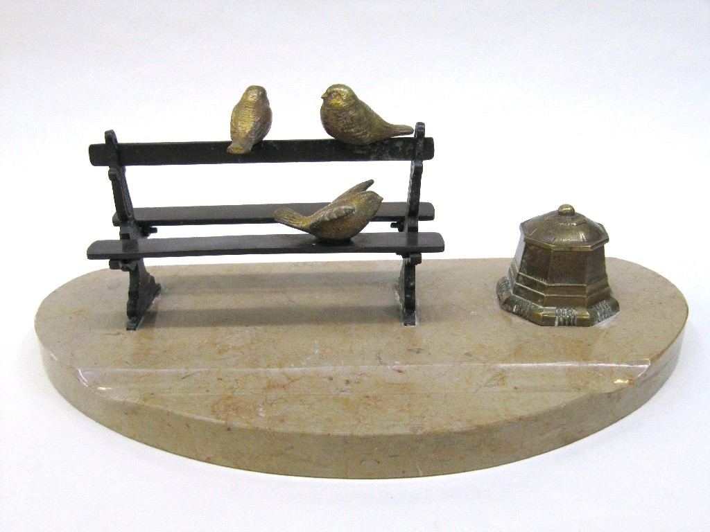 Appraisal: French Art Deco ink stand modelled as birds sat upon