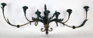 Appraisal: -arm wall mount candle sconce with verdigris acanthus scrolls h