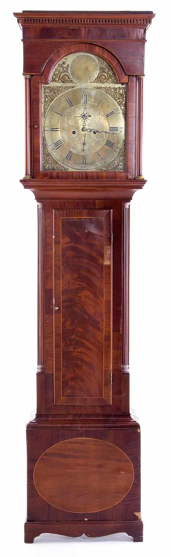 Appraisal: Scottish inlaid mahogany tall case clock late th century flat