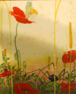 Appraisal: Two watercolours - Red poppies with fairy and spider and