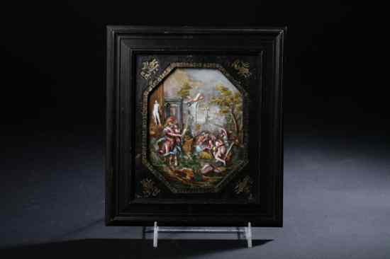 Appraisal: CAPODIMONTE PORCELAIN PLAQUE late th-early th century underglaze blue crowned