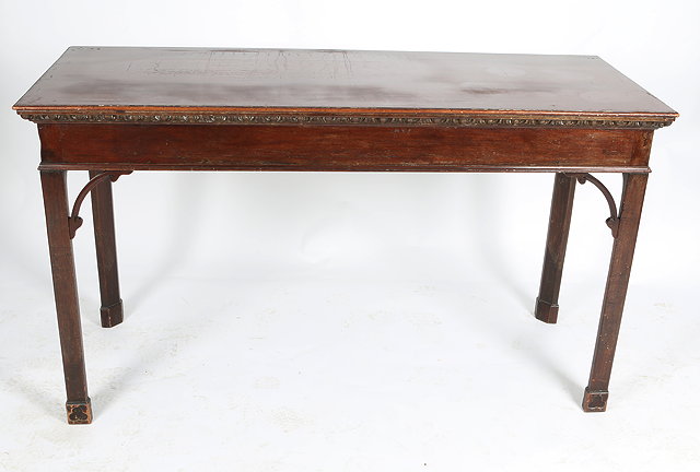 Appraisal: A GEORGE III MAHOGANY SERVING TABLE with later rectangular top