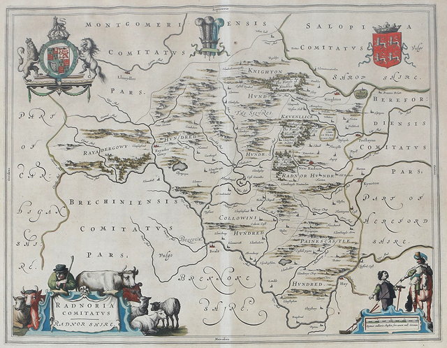 Appraisal: BLAEU'Radnoria Comitatus Radnorshire' double page engraved map hand-coloured x cm