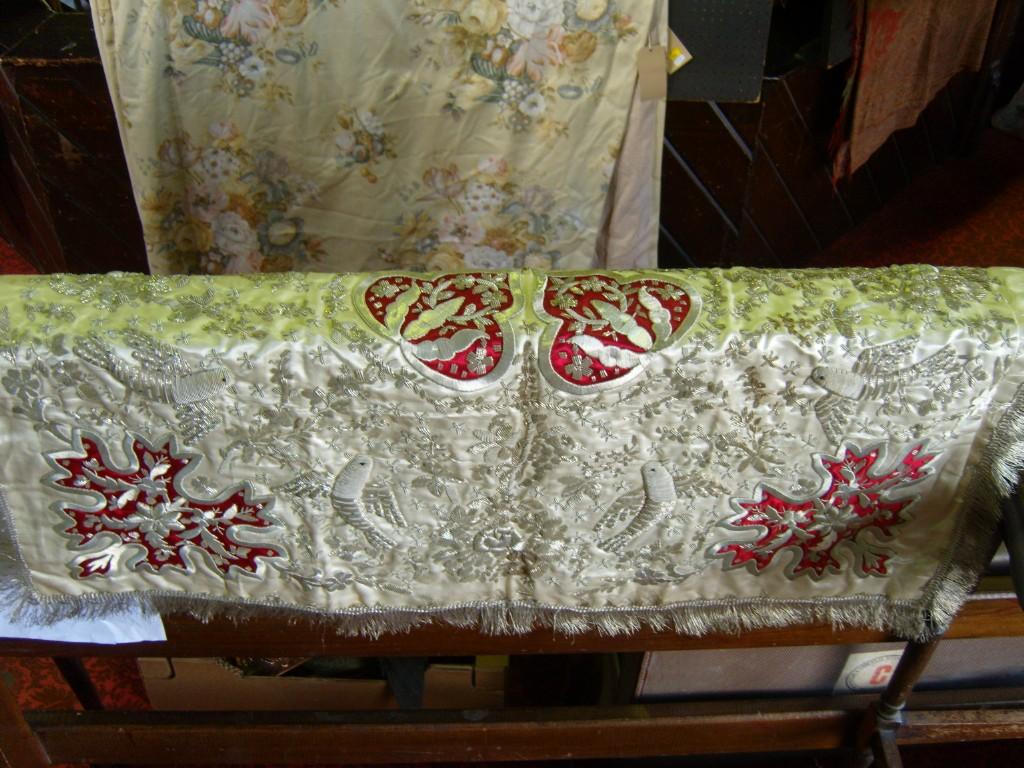 Appraisal: An Italian silk and silver wirework panel decorated with doves