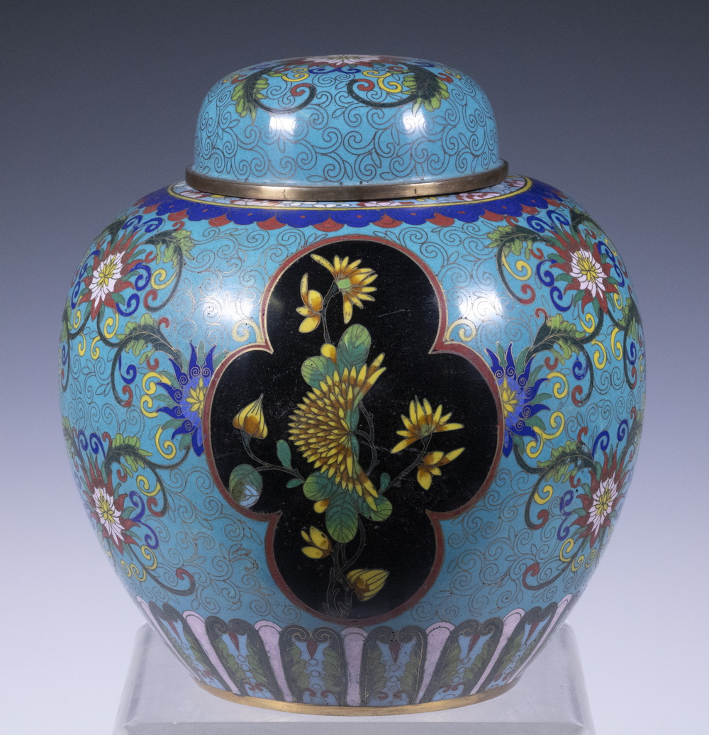 Appraisal: CHINESE CLOISONNE COVERED JAR Large th c Lidded Ginger Jar