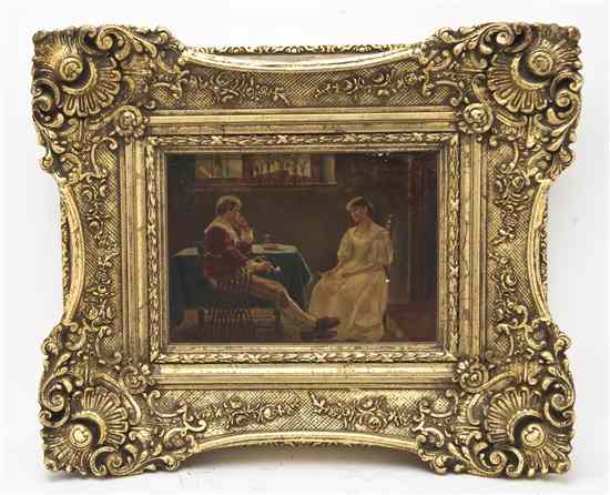 Appraisal: Artist Unknown Couple in an Interior oil on board signed