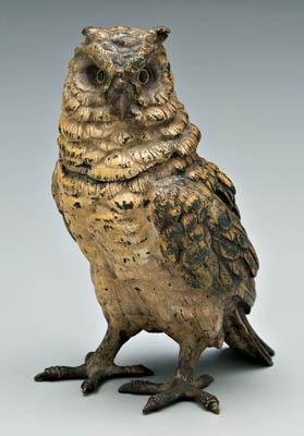 Appraisal: Bergmann bronze owl inkwell cold painted bronze marked quot Bergmann