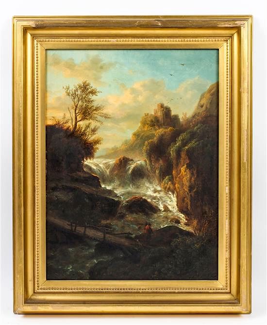 Appraisal: Eugene Van Hove th Century Traveler Passing a Waterfall Eugene