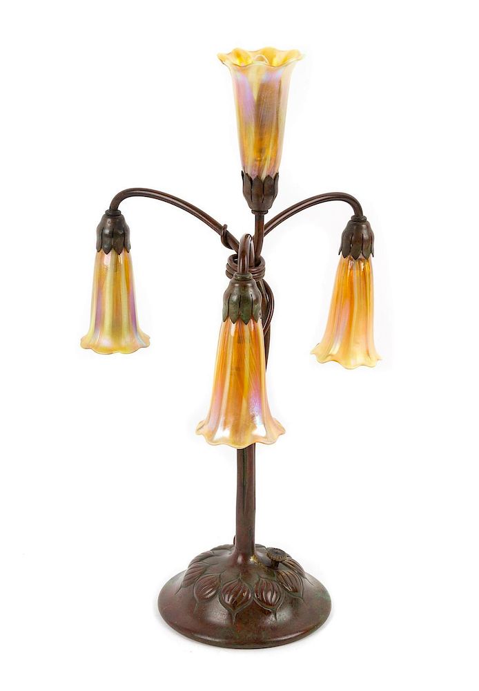 Appraisal: Tiffany Studios American Early th Century Four Light Lilly Table