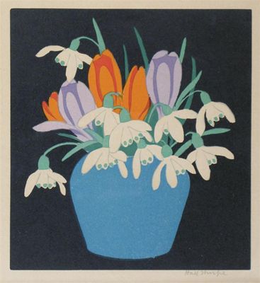 Appraisal: John Hall Thorpe - Snowdrops and crocuses Primulas A pair