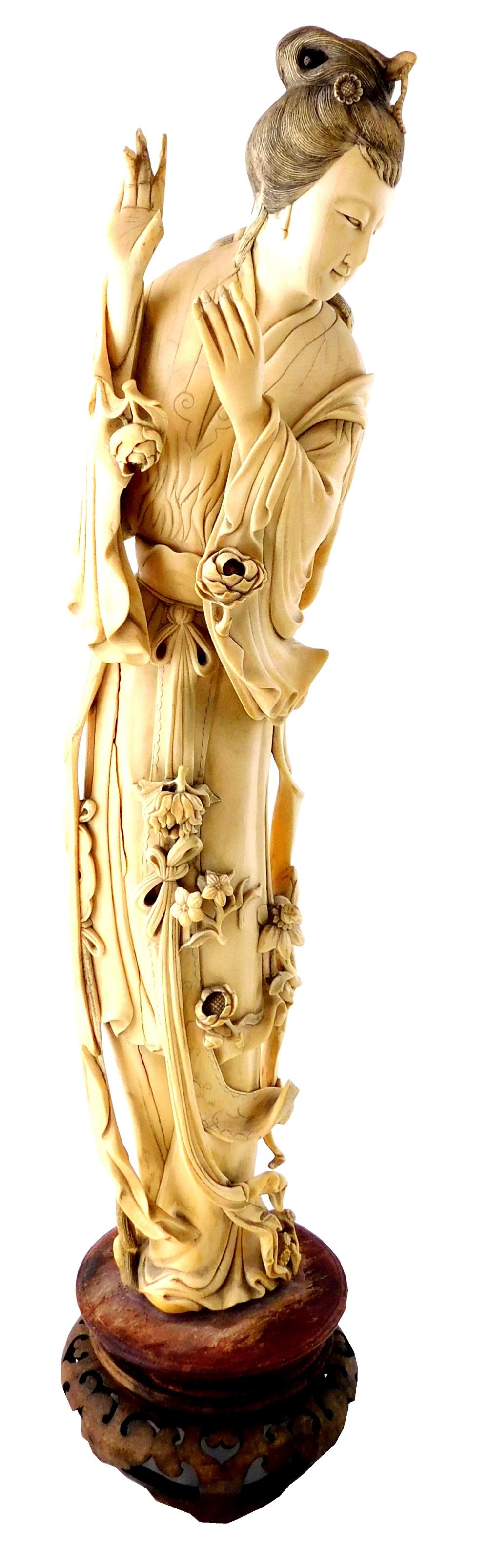 Appraisal: ASIAN Carved ivory tusk figure of a lady Chinese probably