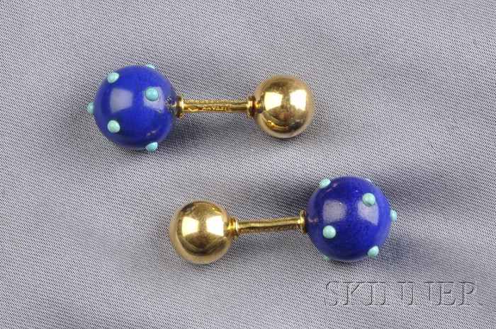 Appraisal: kt Gold Lapis and Turquoise Cuff Links Jean Schlumberger Tiffany