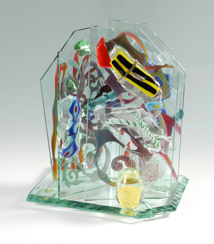 Appraisal: ABSTRACT ART GLASS SCULPTURE ''TOWERS'' Signed titled and dated on