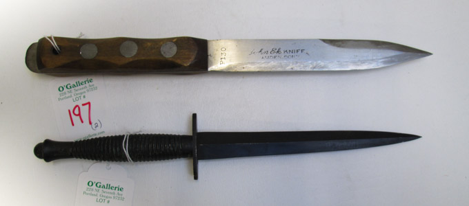 Appraisal: TWO WORLD WAR TWO FIGHTING KNIVES the first a John