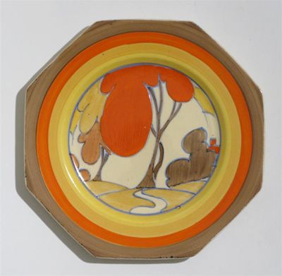 Appraisal: Orange Autumn' a Clarice Cliff Bizarre octagonal side plate painted