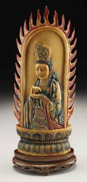 Appraisal: Chinese polychrome carved ivory figure depicting International buyers should note