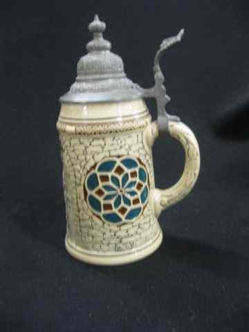 Appraisal: German Pottery Stein bas-relief scene withking pewter lid - ''