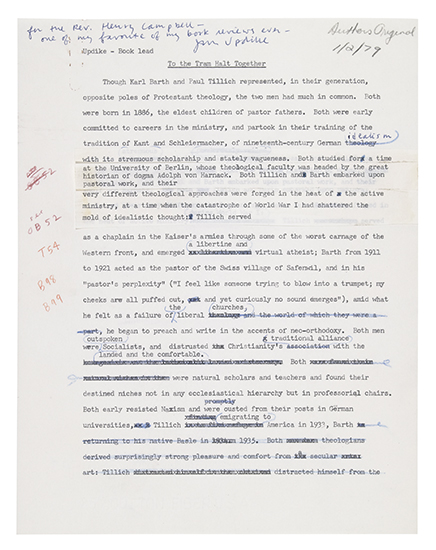 Appraisal: UPDIKE JOHN Three items Typescript for an article Signed and