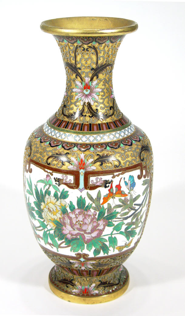 Appraisal: Oriental cloisonne gilt metal vase with tooled and enamelled panels