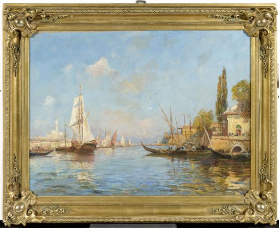 Appraisal: EUROPEAN SCHOOL th c A harbour scene in Istanbul Oil