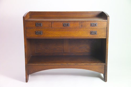 Appraisal: GUSTAV STICKLEY Server with three small drawers over a linen