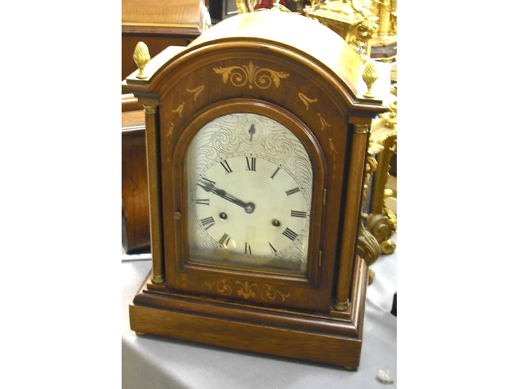 Appraisal: Mahogany two train mantel clock the movement striking and playing