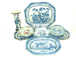 Appraisal: Four Chinese export blue and white meat plates all decorated