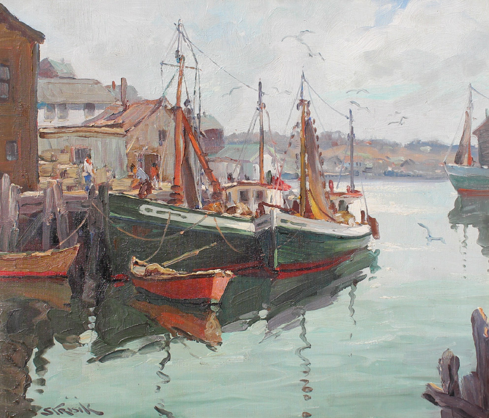 Appraisal: STRISIK Paul American - New England Harbor Dockside Scene Oil