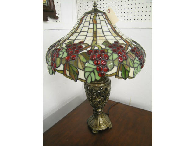 Appraisal: Leaded Glass Table Lamp grape vine decor modern