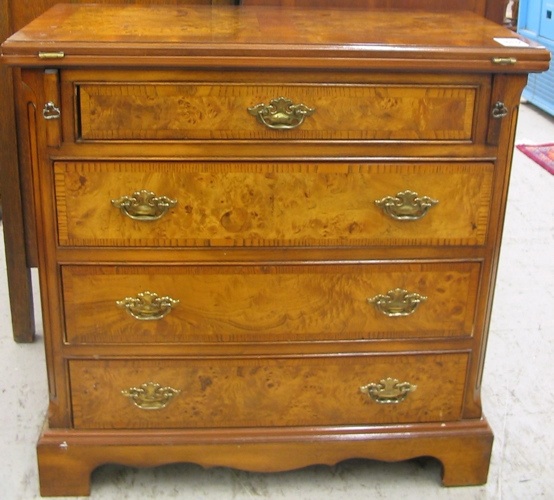 Appraisal: GEORGE III STYLE MAHOGANY AND BURL WALNUT BACHELOR'S CHEST th