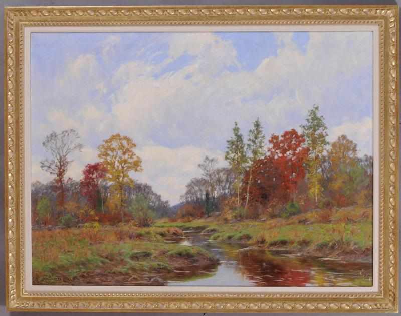 Appraisal: WILLIAM MERRIT POST - AUTUMN LANDSCAPE WITH BROOK Oil on