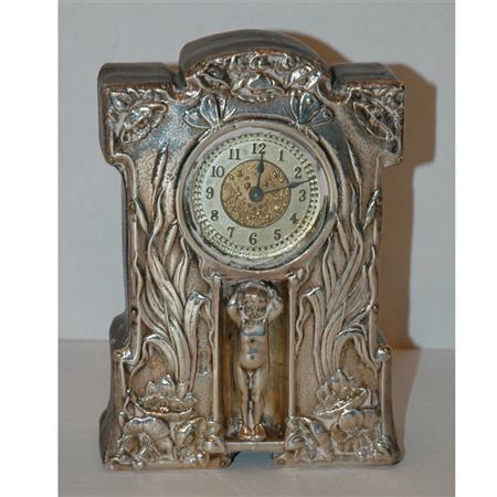 Appraisal: Edward VII Silver Mounted Wood Desk Clock Estimate -