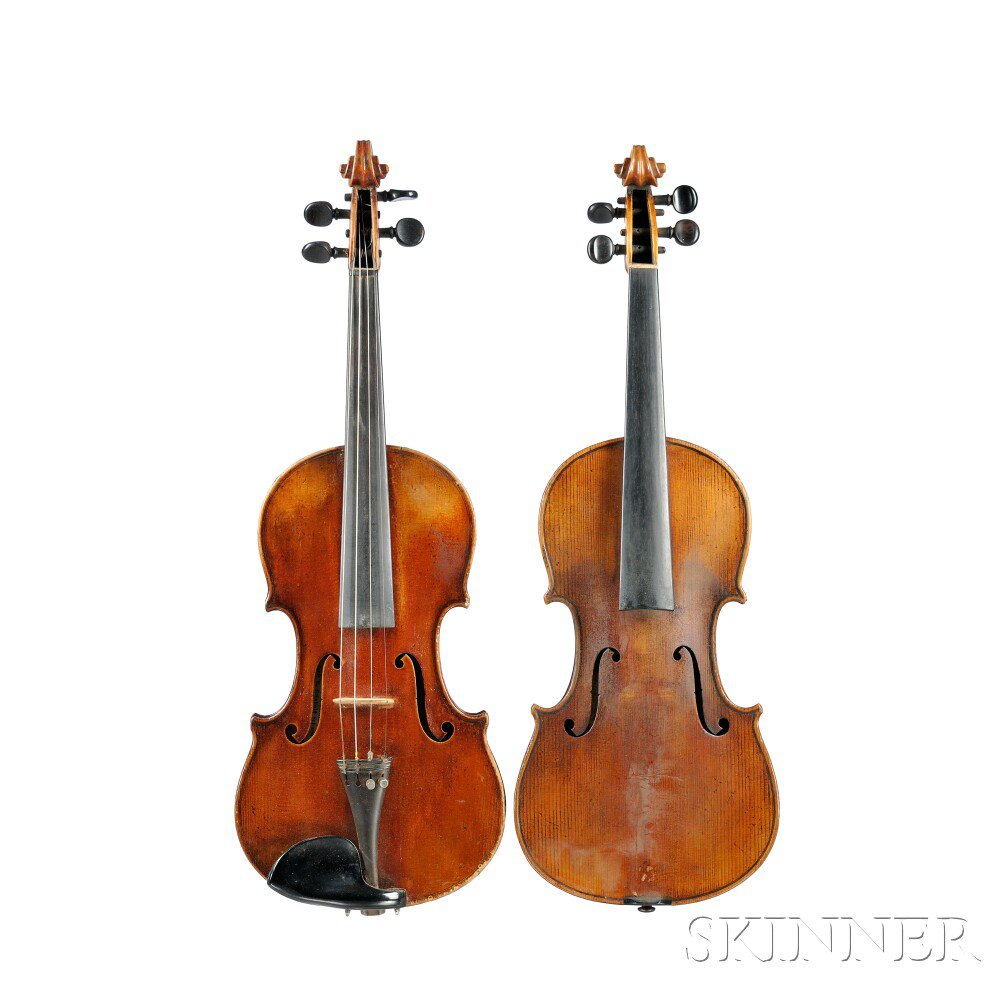 Appraisal: Two Modern German Violins one labeled ANTONIUS STRADIVARIUS length of