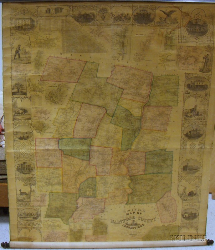 Appraisal: Hand-colored Lithograph on Paper Smith's Map of Hartford County Connecticut