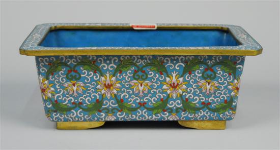 Appraisal: CHINESE CLOISONNE LOTUS AND VINE DECORATED RECTANGULAR FOOTED JARDINERE length