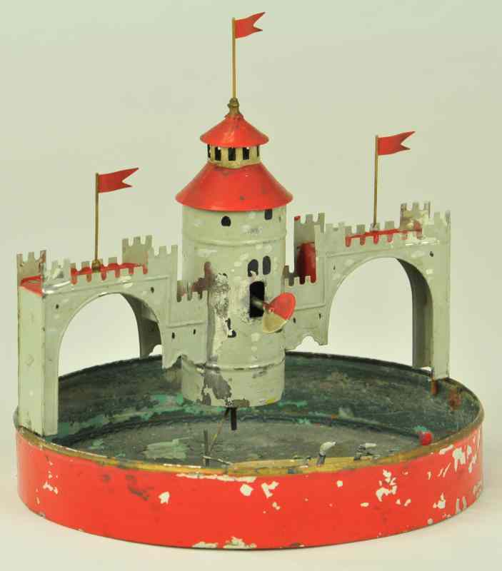 Appraisal: FLEISHMANN CASTLE AND POND Germany circa hand painted depicts clockwork