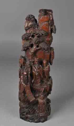 Appraisal: A Fine Chinese Carved Rosewood MountainFinely carved to depict elders