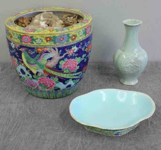 Appraisal: Asian Porcelain Lot Including an Enamel DecoratedUrn with Birds and