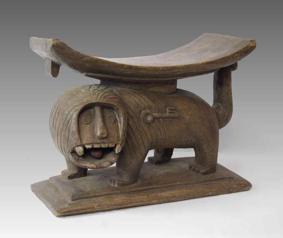 Appraisal: AFRICAN ASHANTI PALACE STOOL WITH GROWLING LION From Ghana approx