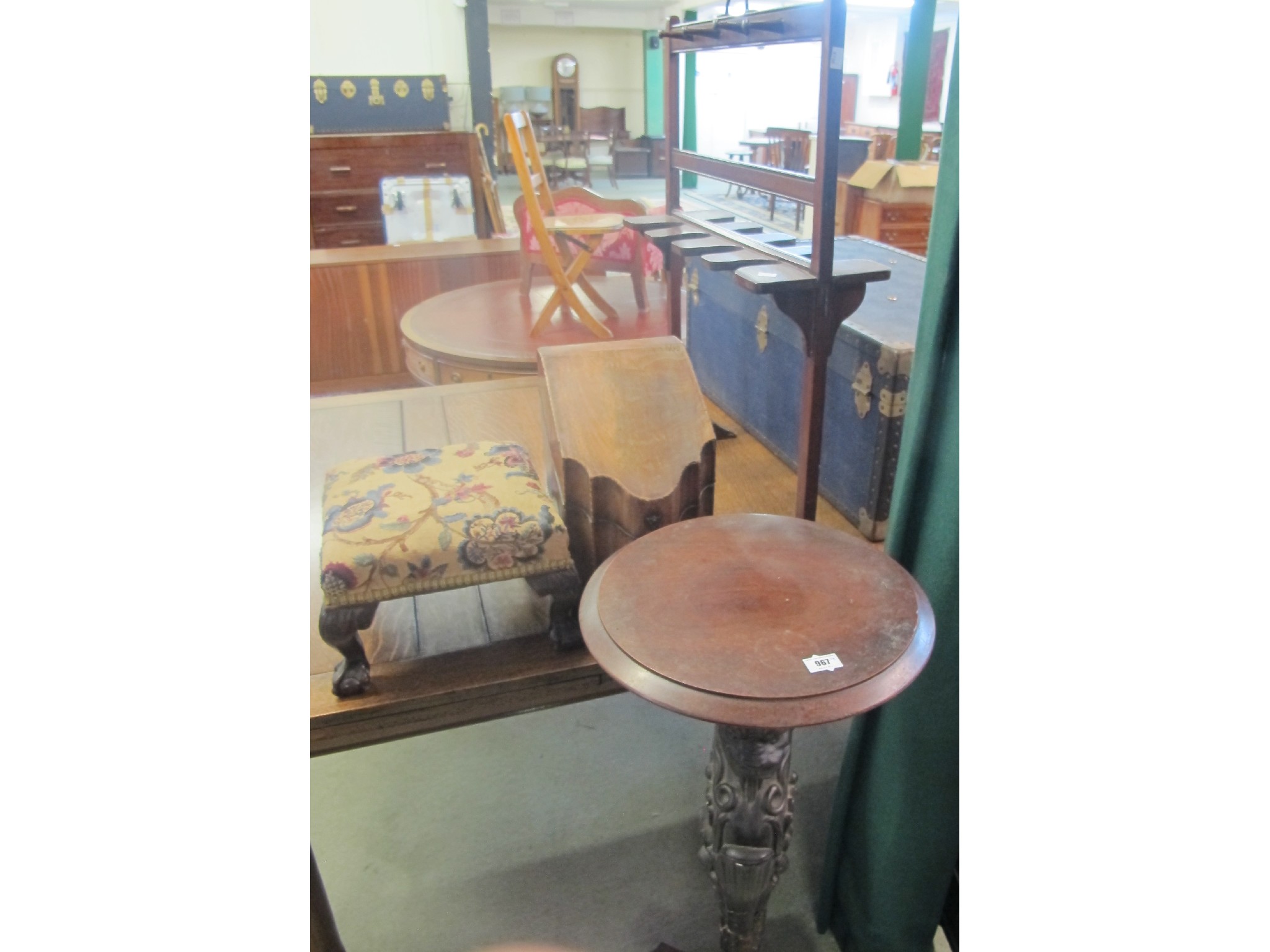 Appraisal: A mahogany boot-rack foot stool and knife box