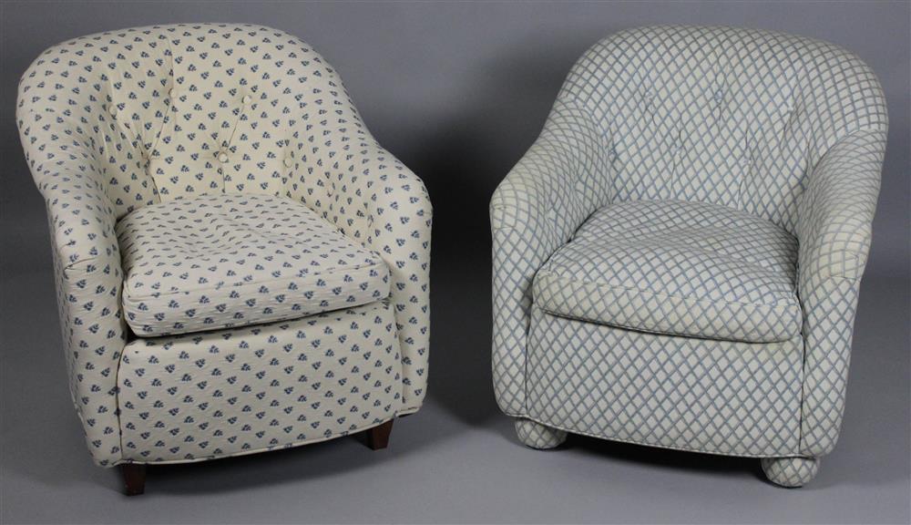 Appraisal: TWO SIMILAR ENGLISH STYLE UPHOLSTERED TUFTED TUB CHAIRS ONE LABELED