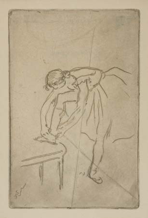 Appraisal: EDGAR DEGAS Two etchings Danseuse mettant son chausson x mm