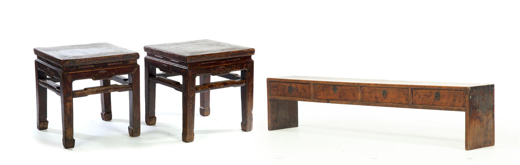 Appraisal: TWO TABLES AND A SHELF China late th century elm