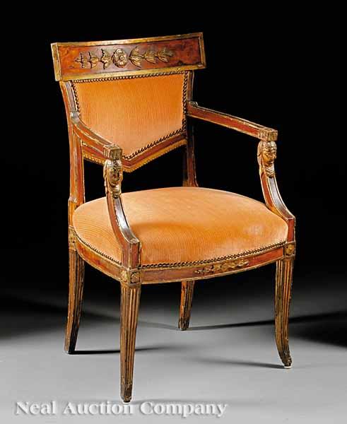 Appraisal: An Italian Painted and Carved Parcel Gilt Fauteuil in the