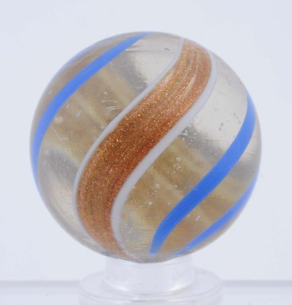 Appraisal: Large Clear Banded Lutz Marble Clear base with blue bands