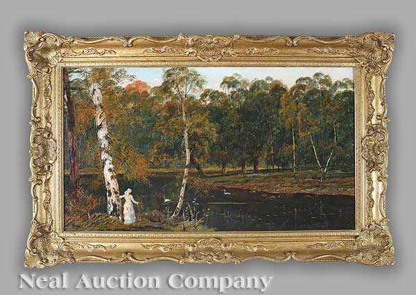 Appraisal: Theodore Hines English active - Beckoning the Swans oil on