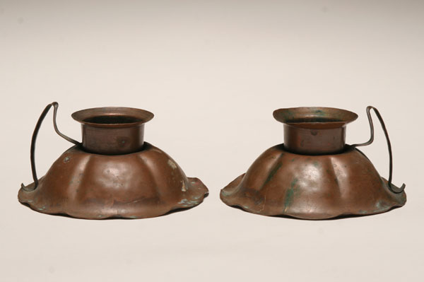 Appraisal: Pair Arts and Crafts Craftsmen copper candle holders Stamped mark