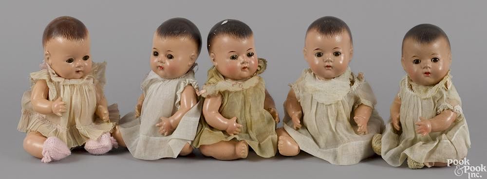 Appraisal: Five Madame Alexander composition Dionne Quintuplets dolls with sleep eyes