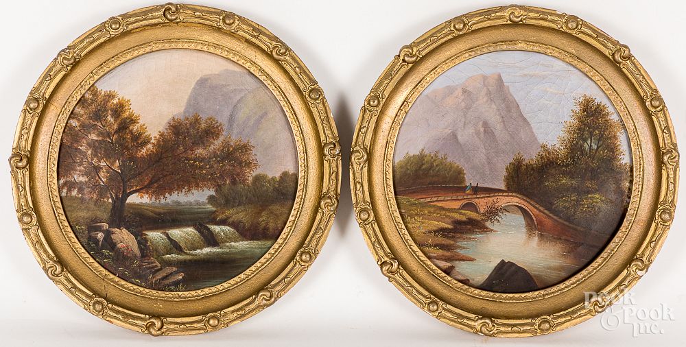 Appraisal: Pair of Hudson River oil on canvas landscapes Pair of